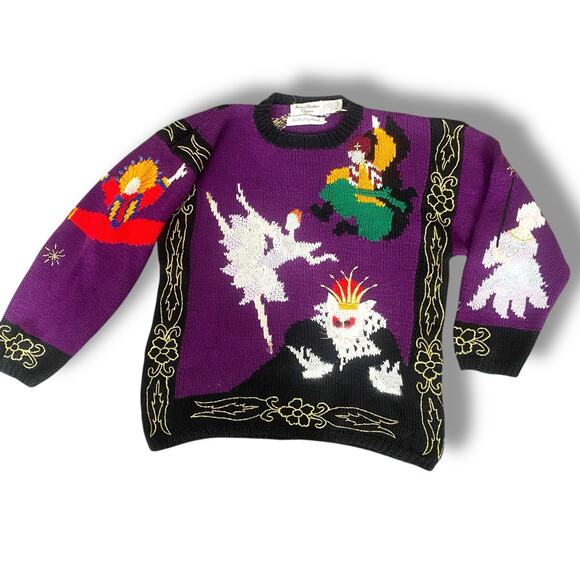 Vintage 90s Christmas Sweater Nutcracker Suite Sz S Long Sleeve Crew Neck Purple - Picture 1 of 8